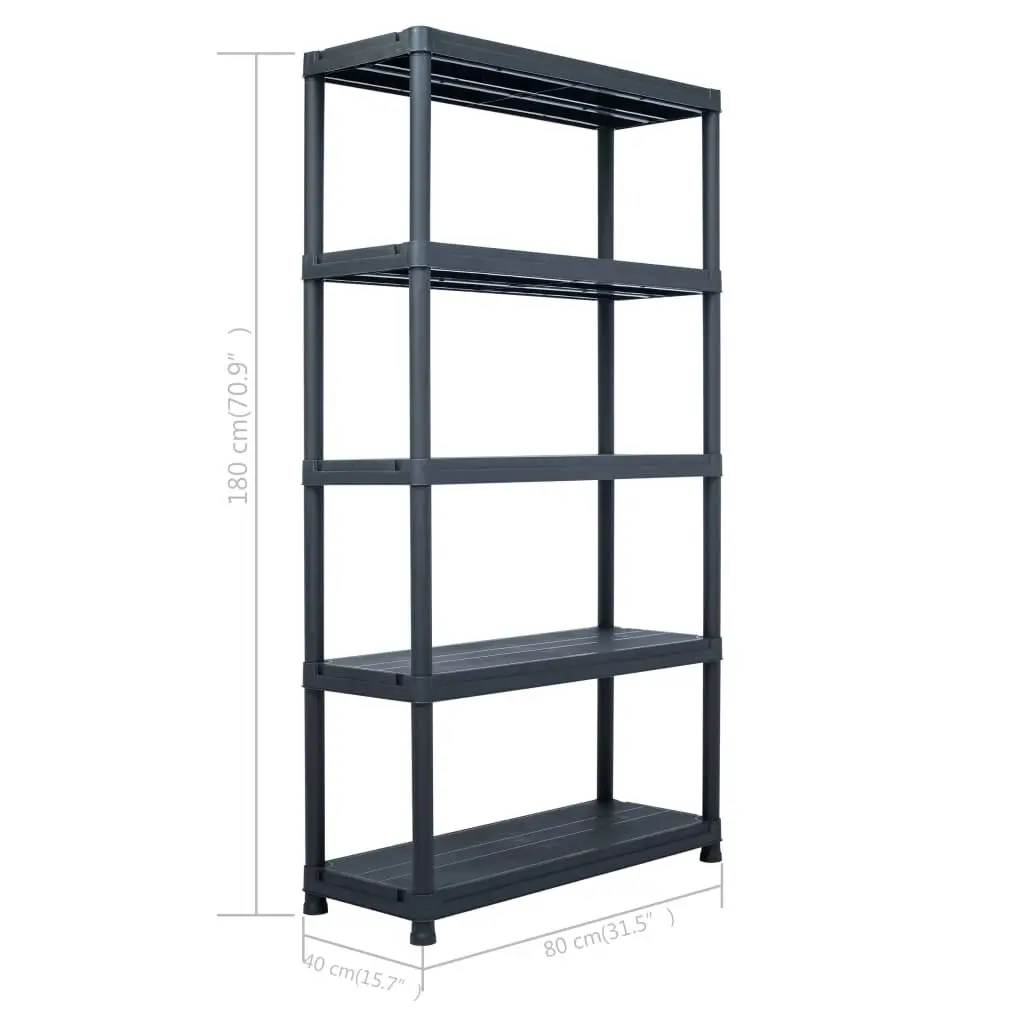 Plastic Storage Shelf Rack for Indoor and Outdoor Use 80 x 40 x 180 cm Black