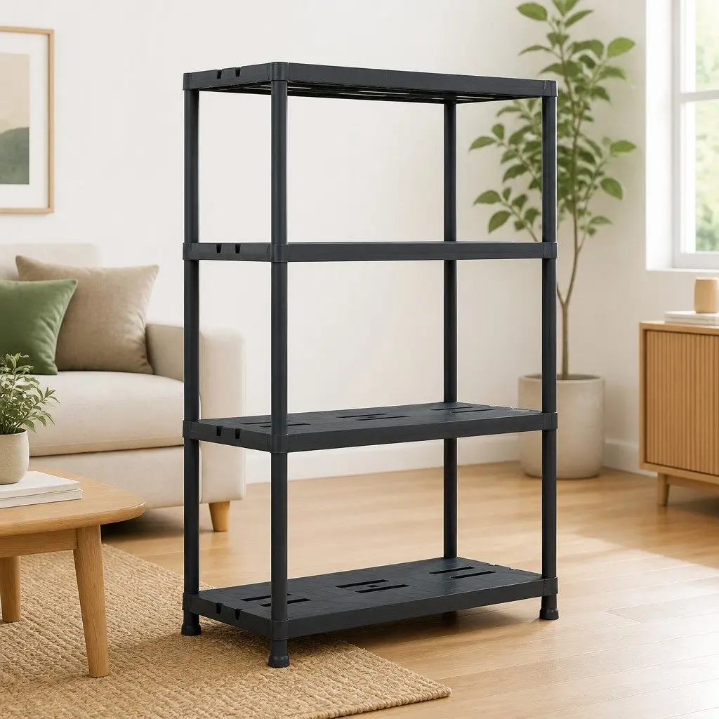 Storage Shelf Rack Plastic Shelving Unit Black 90x40x138 cm