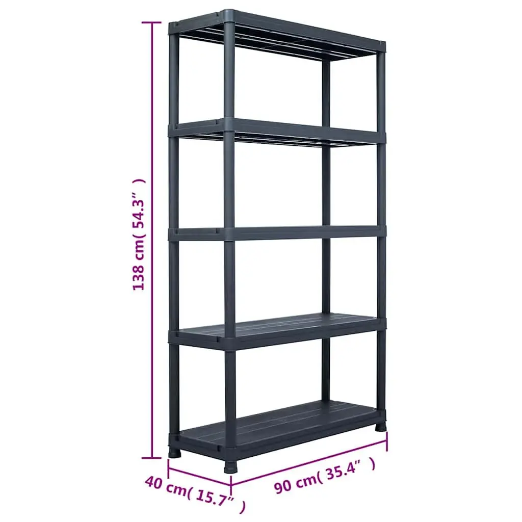 Storage Shelf Rack Plastic Shelving Unit Black 90x40x138 cm
