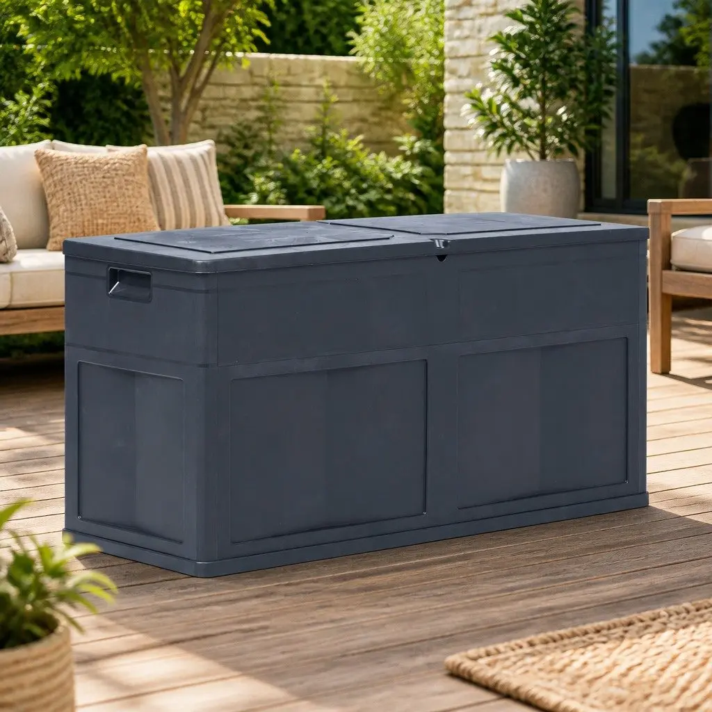 Outdoor Storage Box 320L Black Garden Patio Shed Tool Cushion Storage