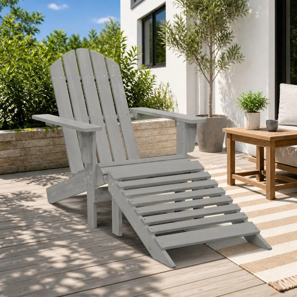 Garden Armchair and Ottoman Set in Grey