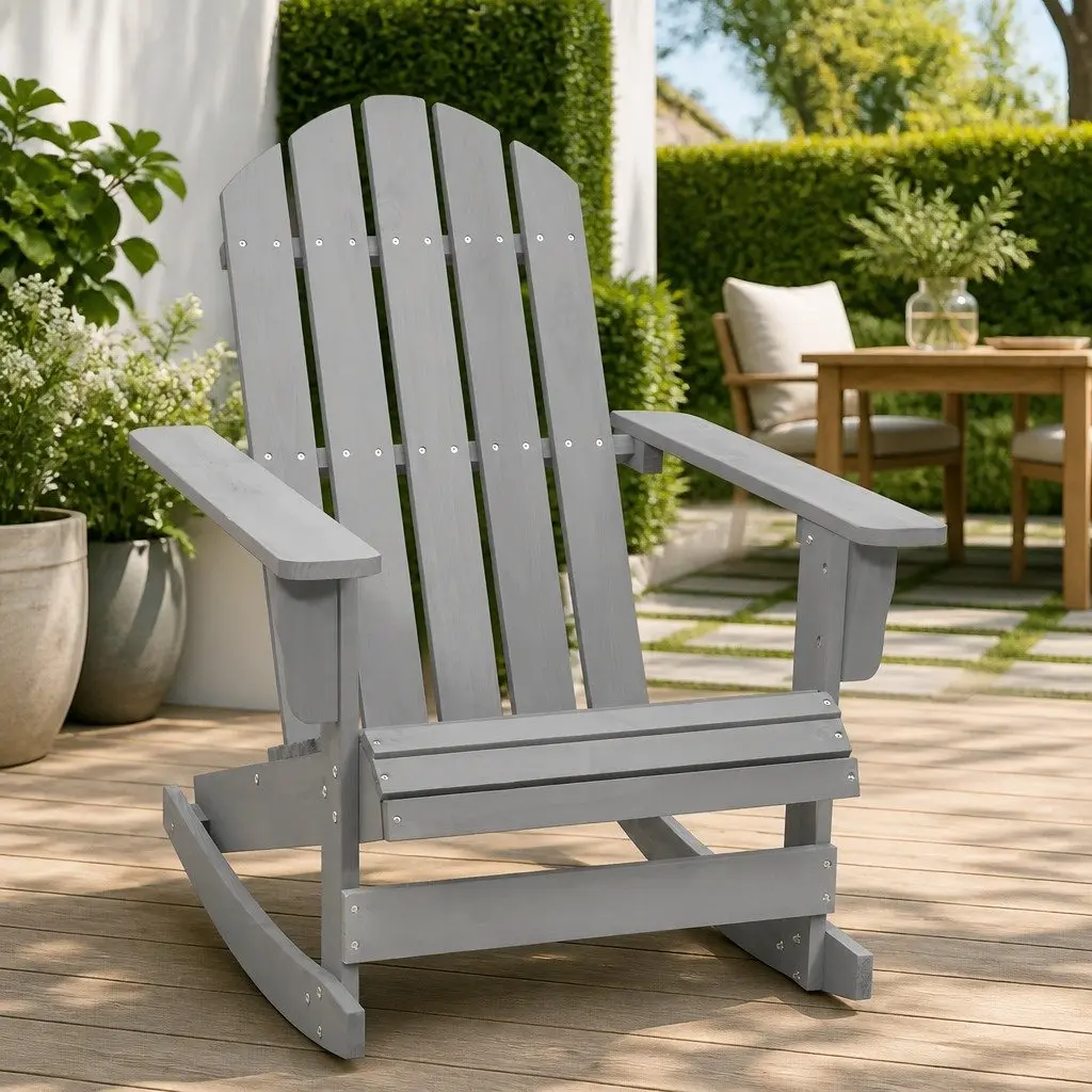 Garden Rocking Chair Wood Outdoor Patio Armchair Grey Weather-Resistant Seat