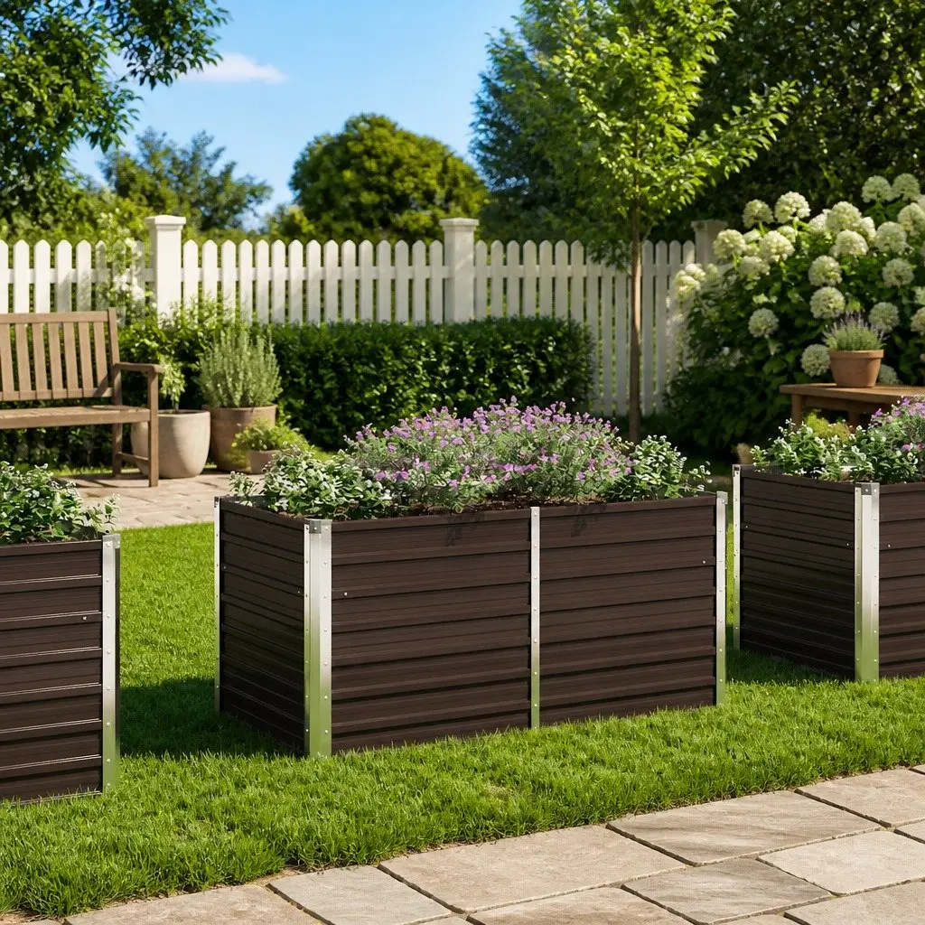 Rectangular Brown Galvanised Steel Raised Garden Bed 160x80x77 cm