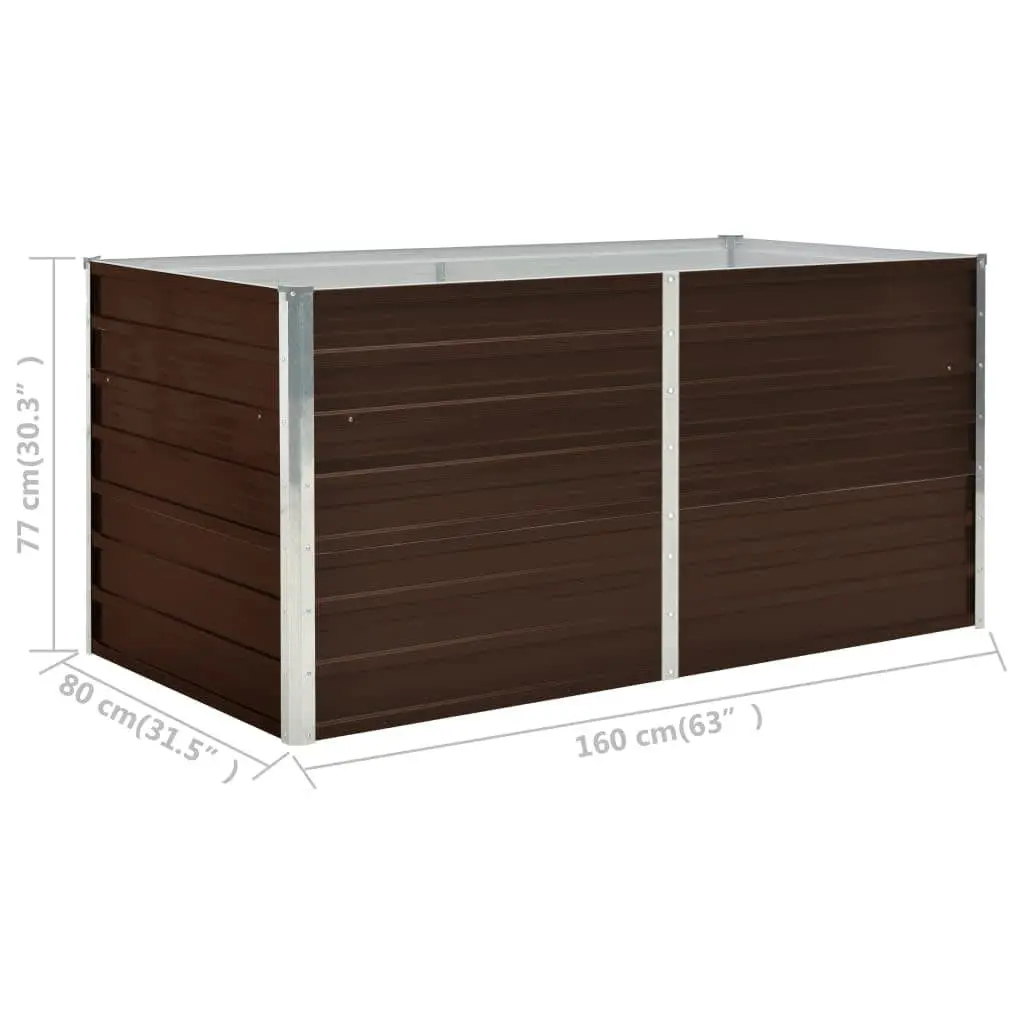 Rectangular Brown Galvanised Steel Raised Garden Bed 160x80x77 cm