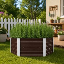 Raised Garden Bed Hexagon Galvanised Steel Brown 129x129x45cm Planter Vegetable