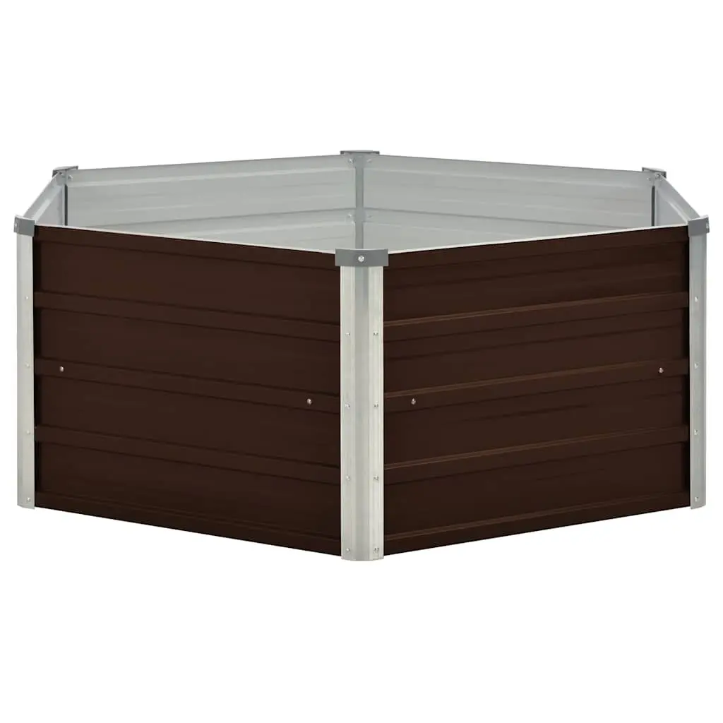 Hexagon Raised Garden Bed Brown Galvanised Steel 129x129x45cm Planter for Vegetables and Herbs