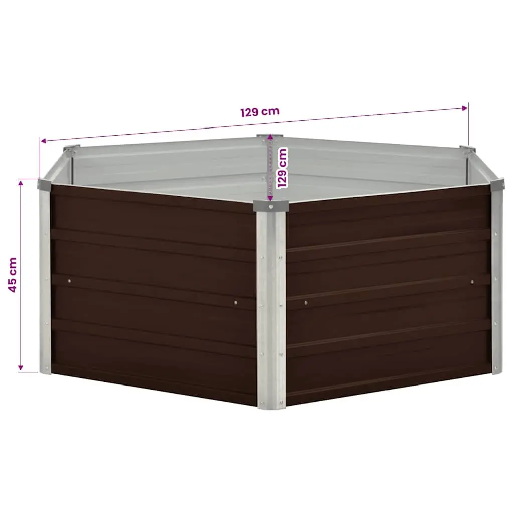 Hexagon Raised Garden Bed Brown Galvanised Steel 129x129x45cm Planter for Vegetables and Herbs