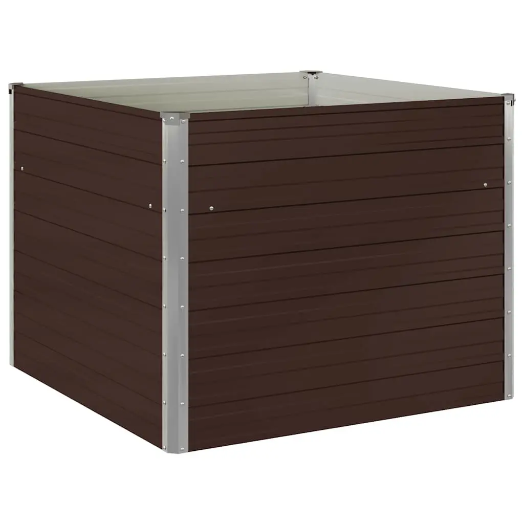 Raised Garden Bed Outdoor 100x100x77cm Brown Galvanised Steel Planter Box