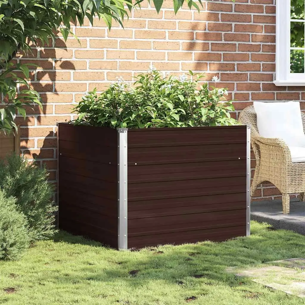 Raised Garden Bed Outdoor 100x100x77cm Brown Galvanised Steel Planter Box