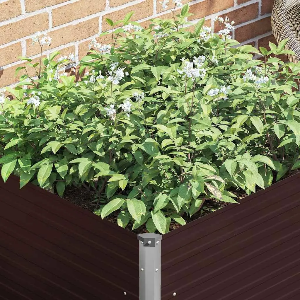 Raised Garden Bed Outdoor 100x100x77cm Brown Galvanised Steel Planter Box