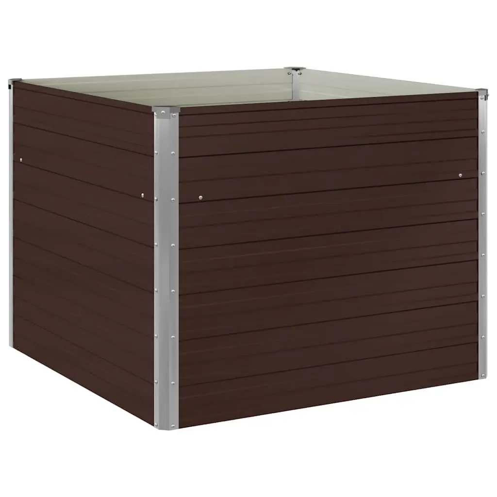 Raised Garden Bed Outdoor 100x100x77cm Brown Galvanised Steel Planter Box