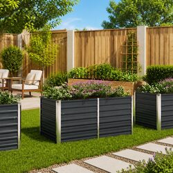 160x80x77 cm Raised Garden Bed in Anthracite Steel