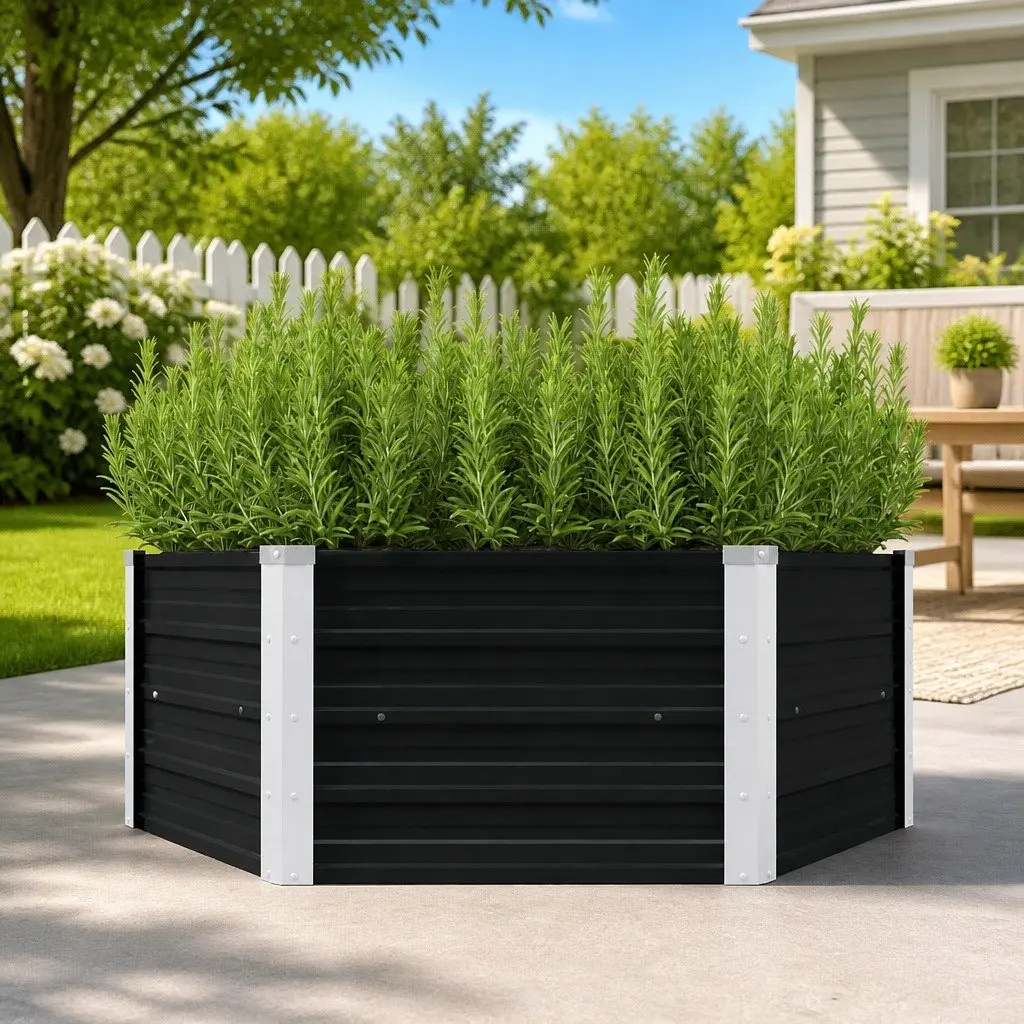 Raised Garden Bed Anthracite 129x129x45cm Galvanised Steel Planter Vegetables