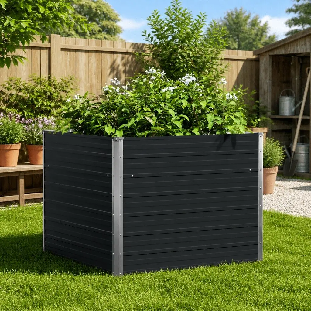 Raised Garden Bed Square Planter Anthracite Galvanised Steel Open Bottom
