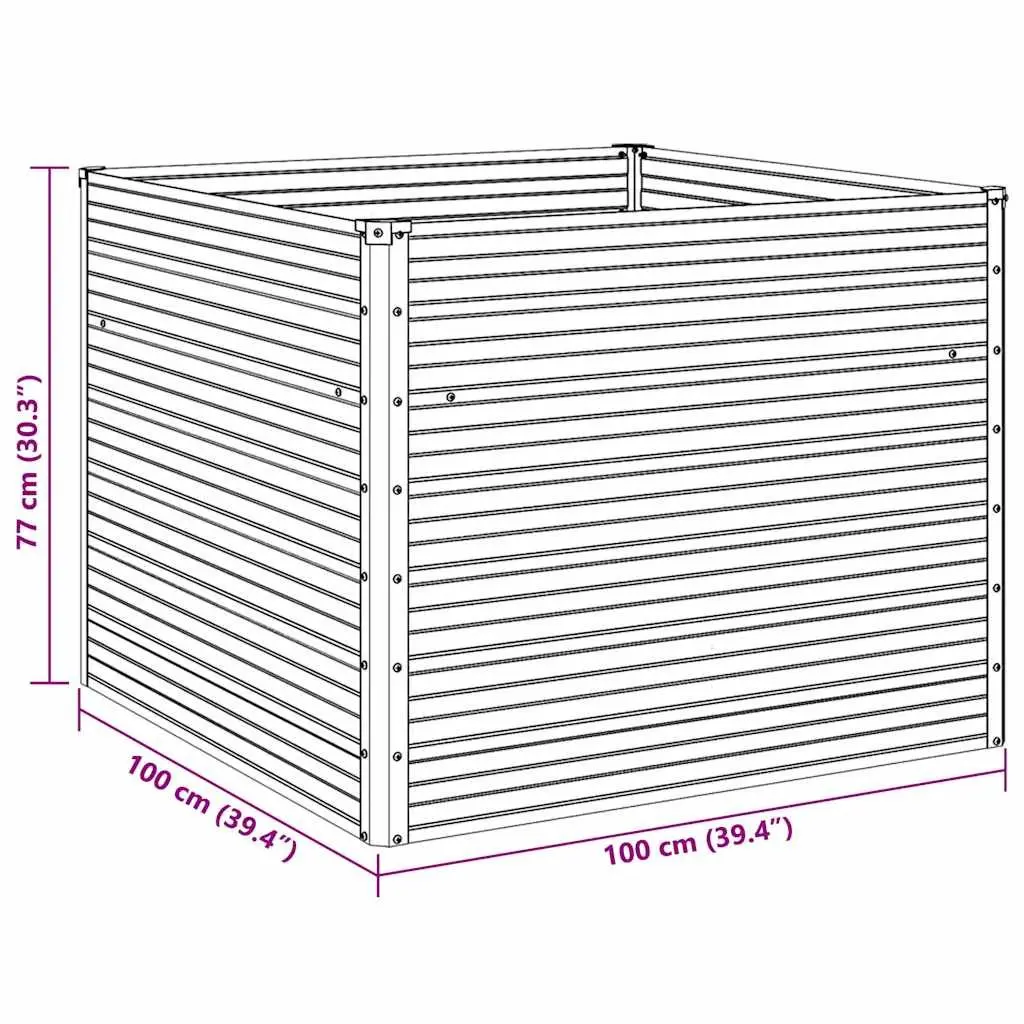 Raised Garden Bed Square Planter Anthracite Galvanised Steel Open Bottom