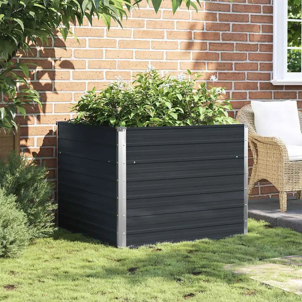 Raised Garden Bed Square Planter Anthracite Galvanised Steel Open Bottom