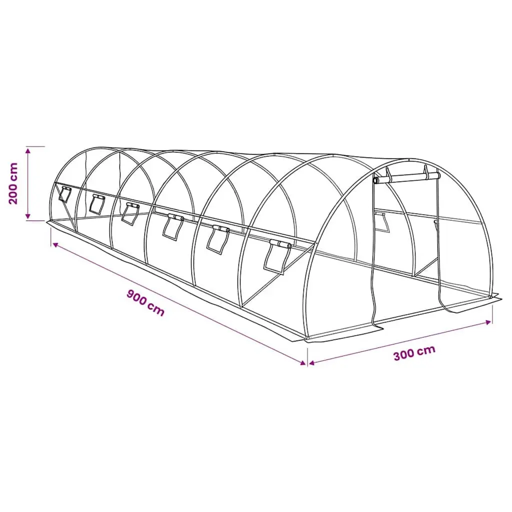 Greenhouse for Garden 900x300x200 cm White PE Mesh Fabric Galvanised Steel Frame