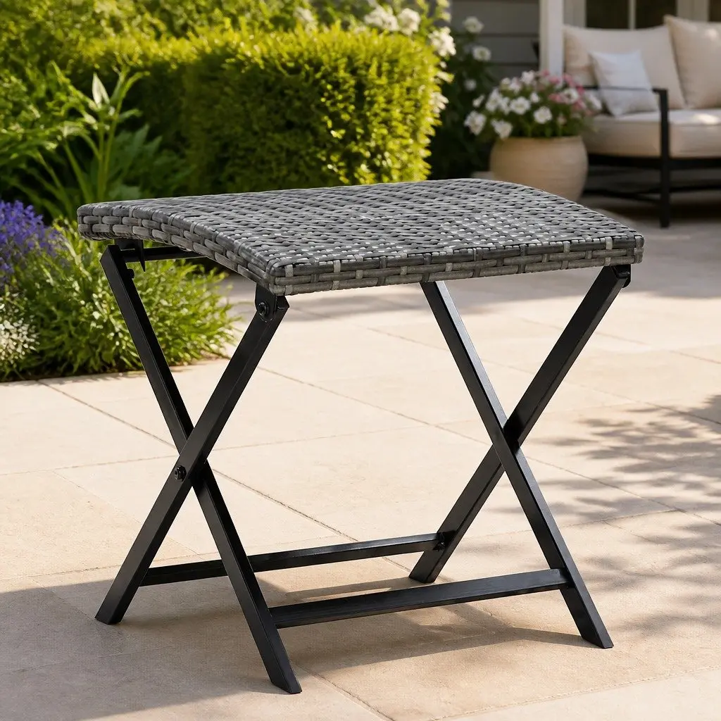 Grey Rattan Folding Stool for Gardens