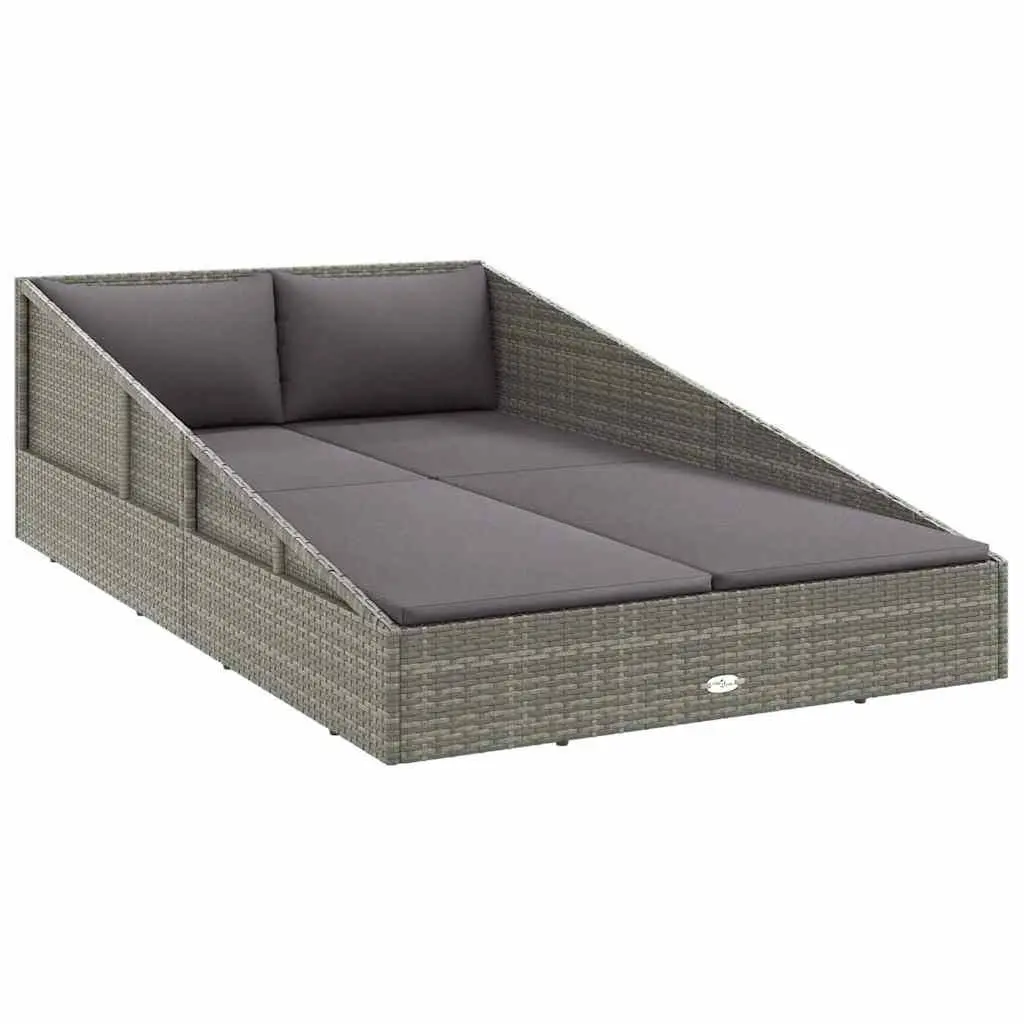 Outdoor Daybed 2-Person Garden Lounger Rattan Grey 110x200cm Patio Furniture
