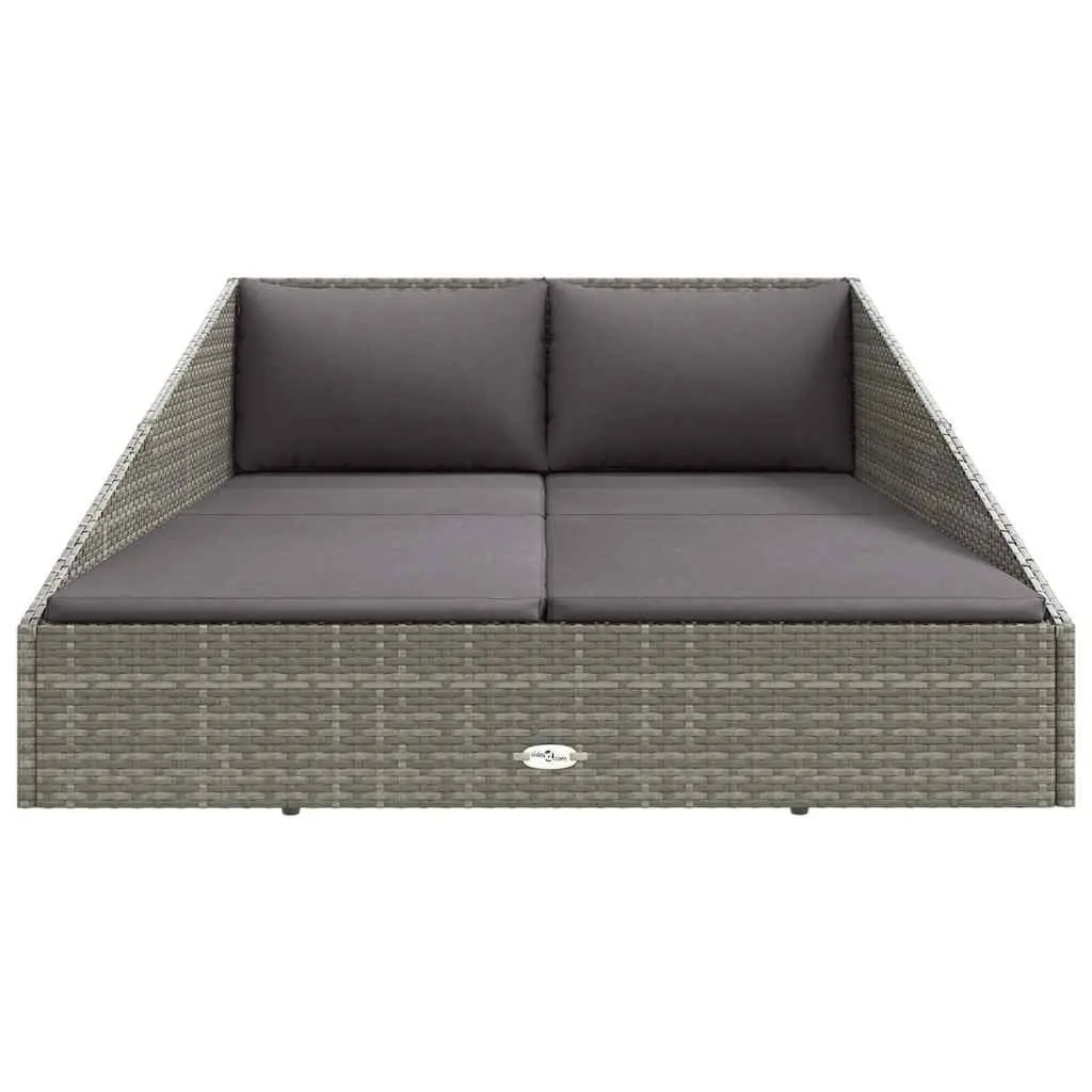 Outdoor Daybed 2-Person Garden Lounger Rattan Grey 110x200cm Patio Furniture