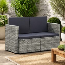 Grey 2 Seater Outdoor Sofa: Poly Rattan & Steel Frame