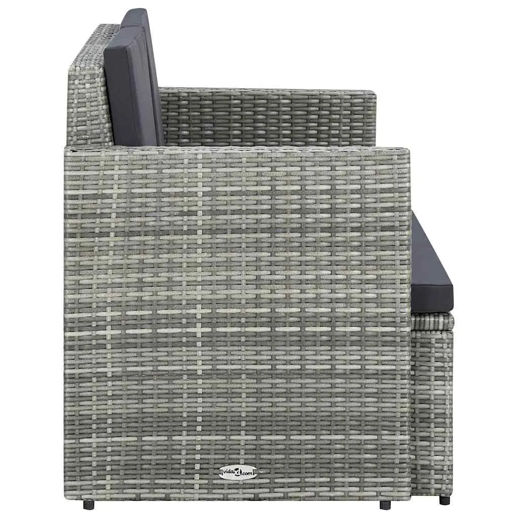 2 Seater Garden Sofa with Cushions Grey Poly Rattan Outdoor Patio Bench Seat