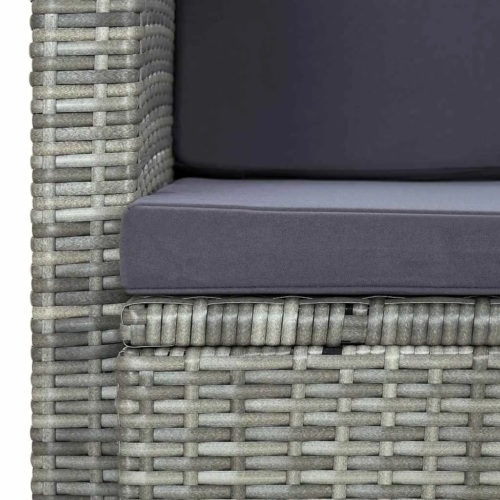 2 Seater Garden Sofa with Cushions Grey Poly Rattan Outdoor Patio Bench Seat