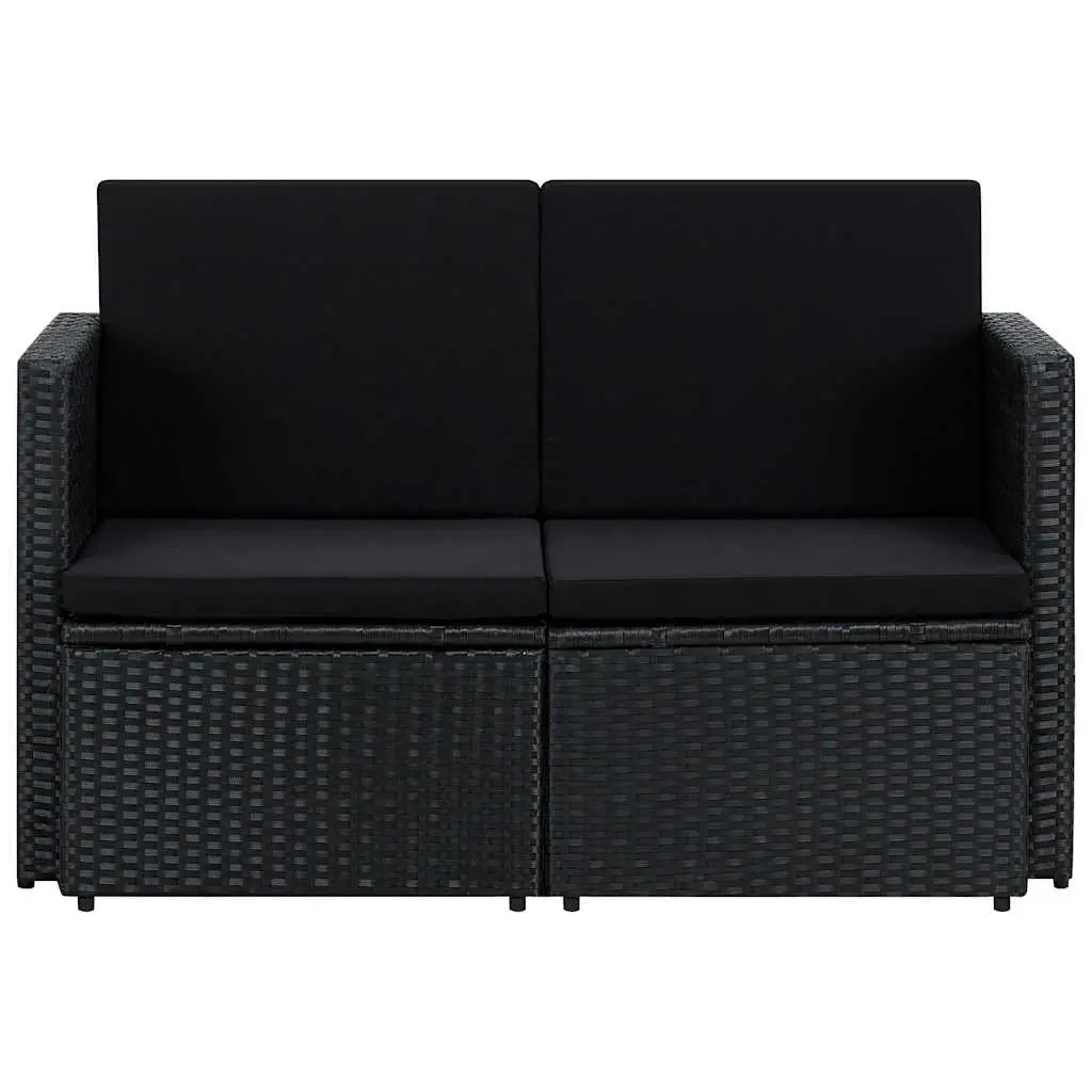 2 Seater Outdoor Sofa Garden Patio Furniture Black Poly Rattan with Cushions