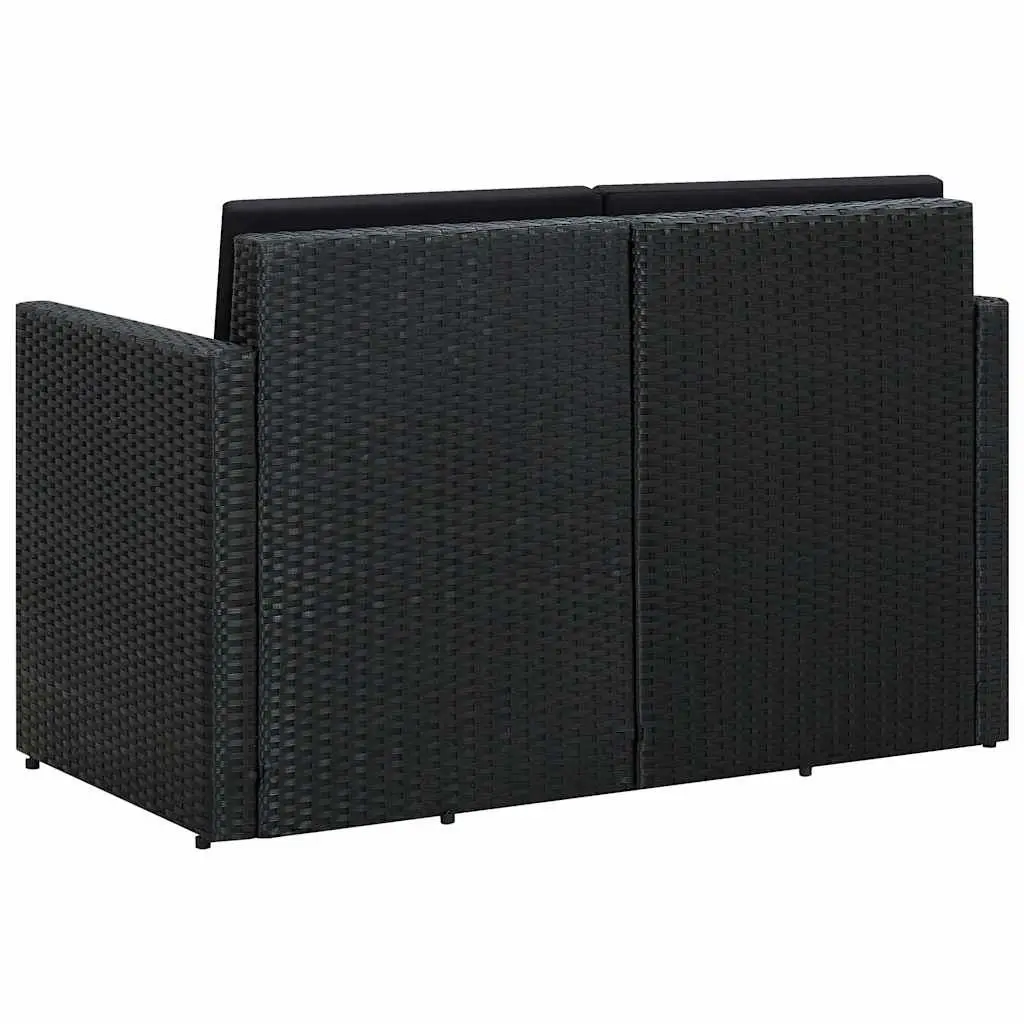 2 Seater Outdoor Sofa Garden Patio Furniture Black Poly Rattan with Cushions