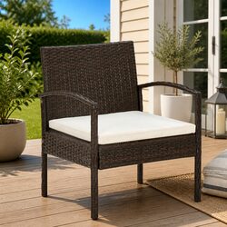 Outdoor Garden Chair with Padded Cushion Poly Rattan Brown Patio Seating