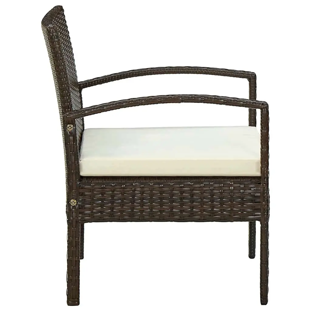 Outdoor Garden Chair with Padded Cushion Poly Rattan Brown Patio Seating