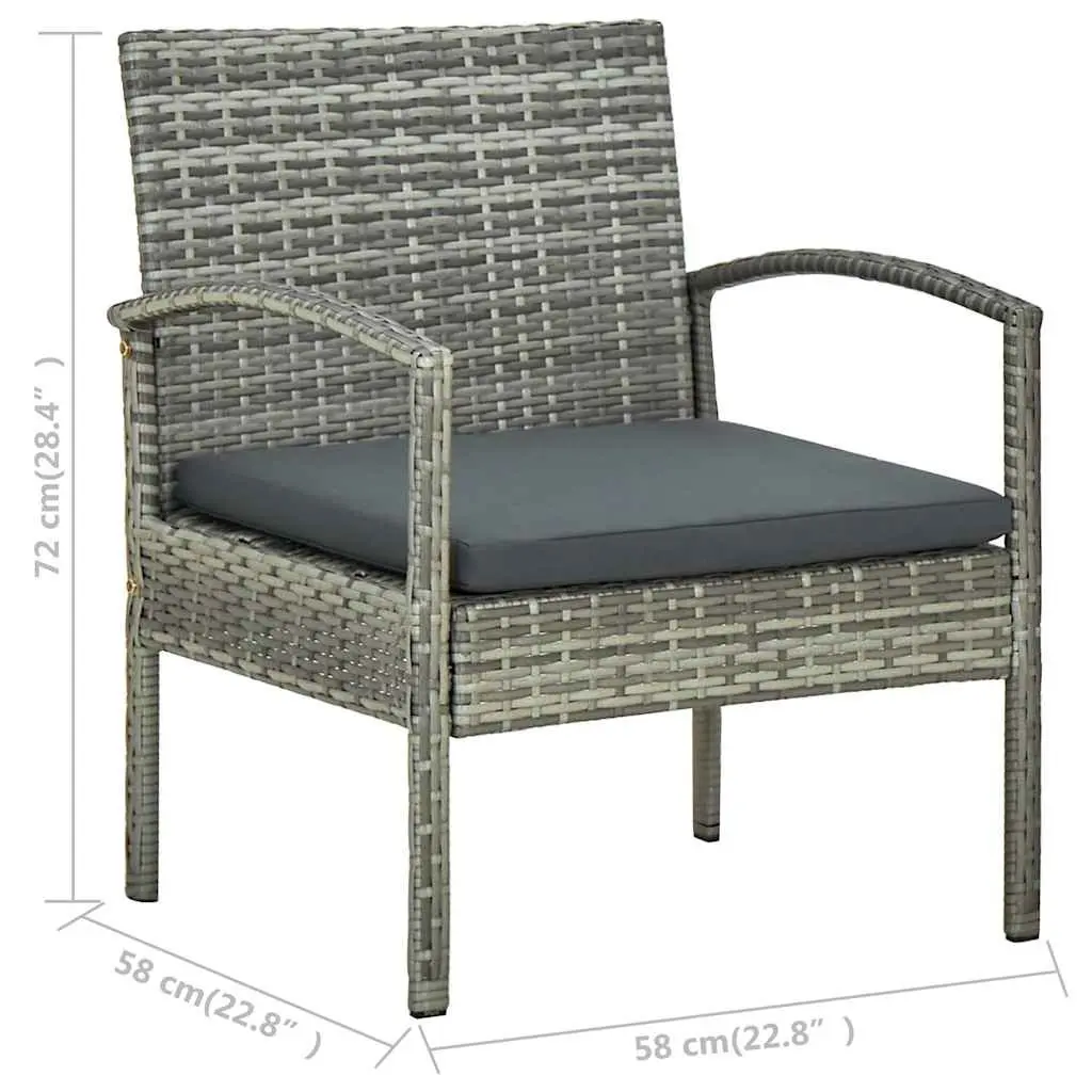 Outdoor Garden Chair Patio Grey Poly Rattan Armchair with Padded Seat Cushion