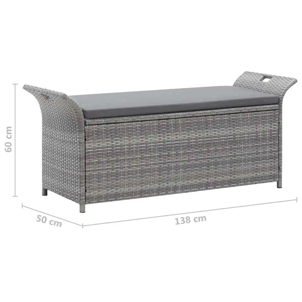 Outdoor Storage Bench with Cushion Grey 138cm Garden Rattan Seating Box