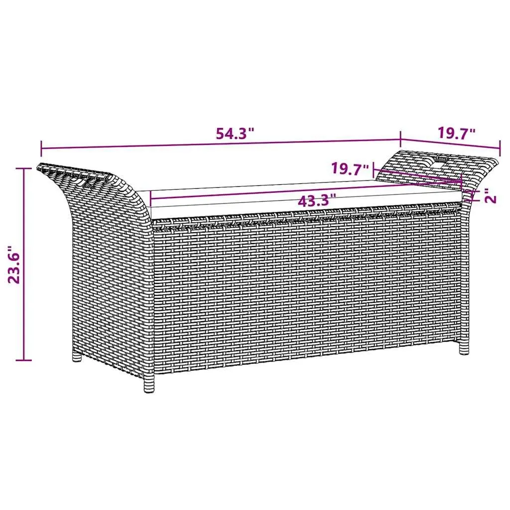 Outdoor Storage Bench with Cushion Grey 138cm Garden Rattan Seating Box