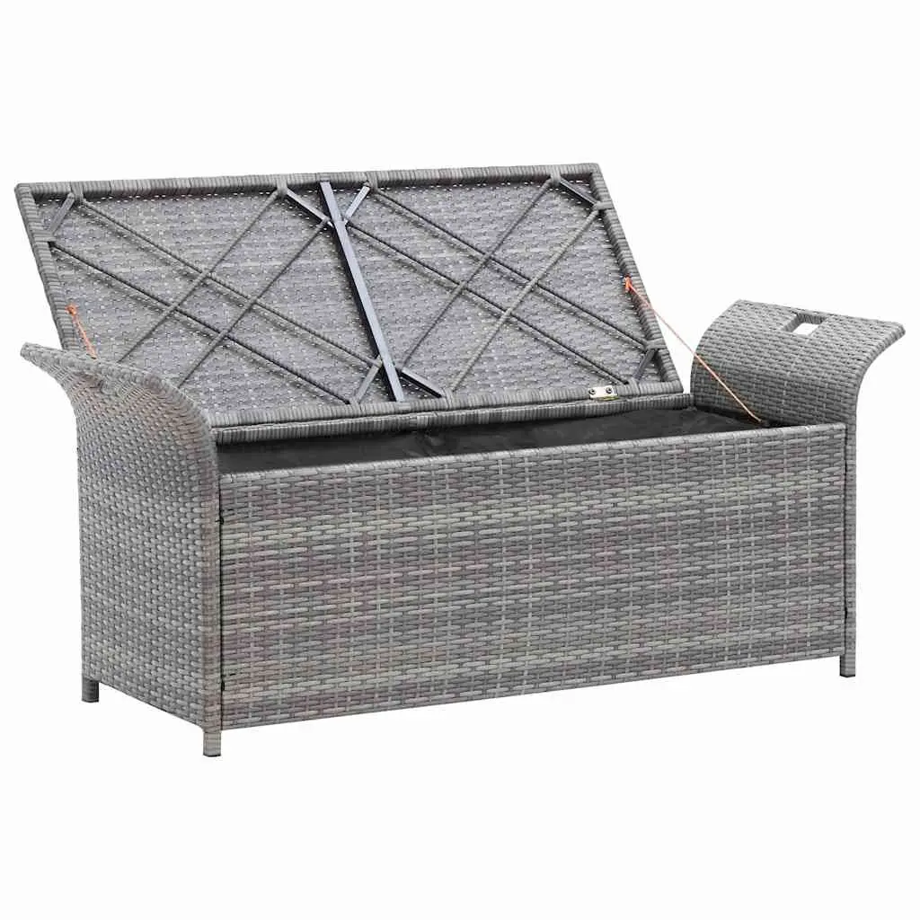 Outdoor Storage Bench with Cushion Grey 138cm Garden Rattan Seating Box