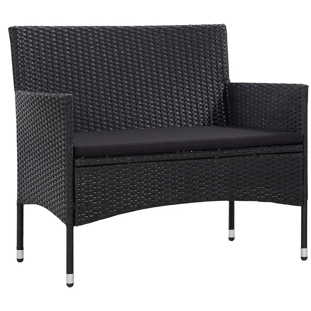 4 Piece Outdoor Garden Lounge Set Rattan Sofa Chairs Table with Cushions Black
