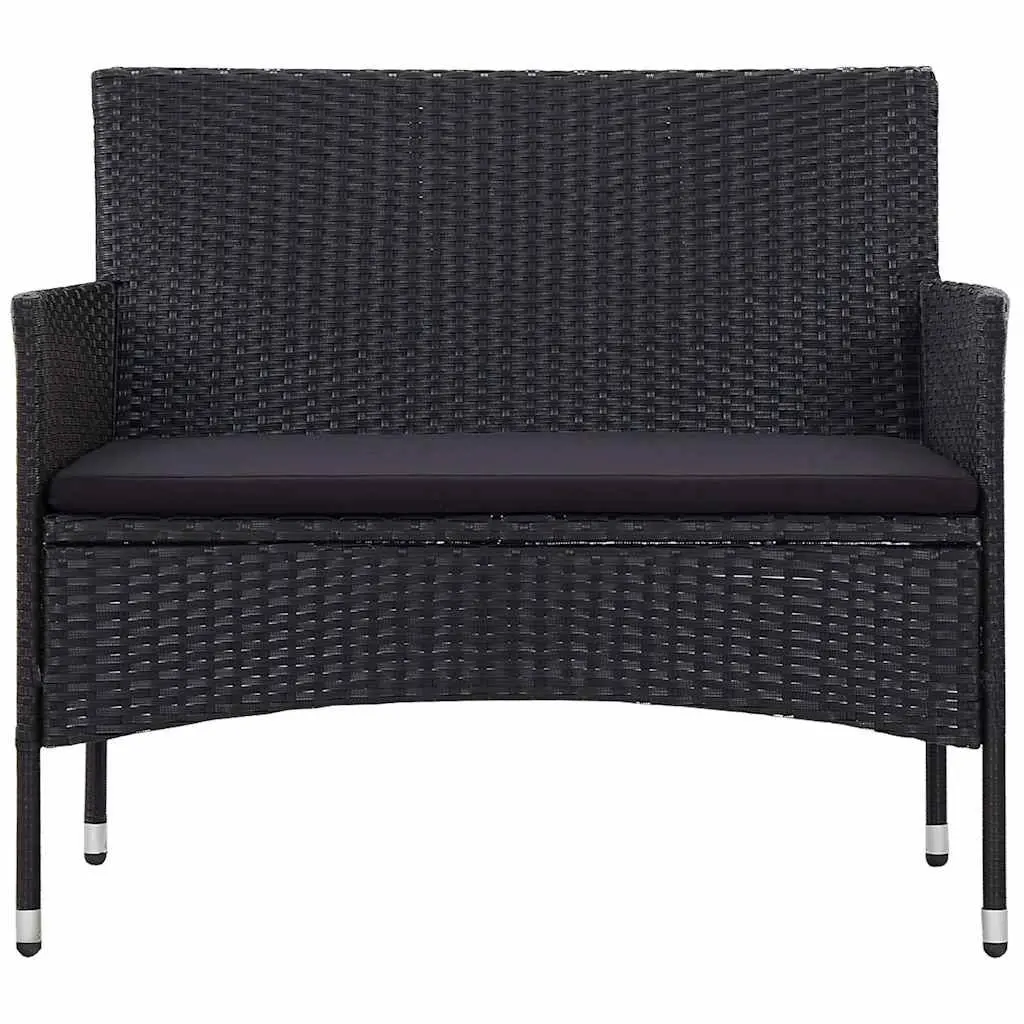 4 Piece Outdoor Garden Lounge Set Rattan Sofa Chairs Table with Cushions Black
