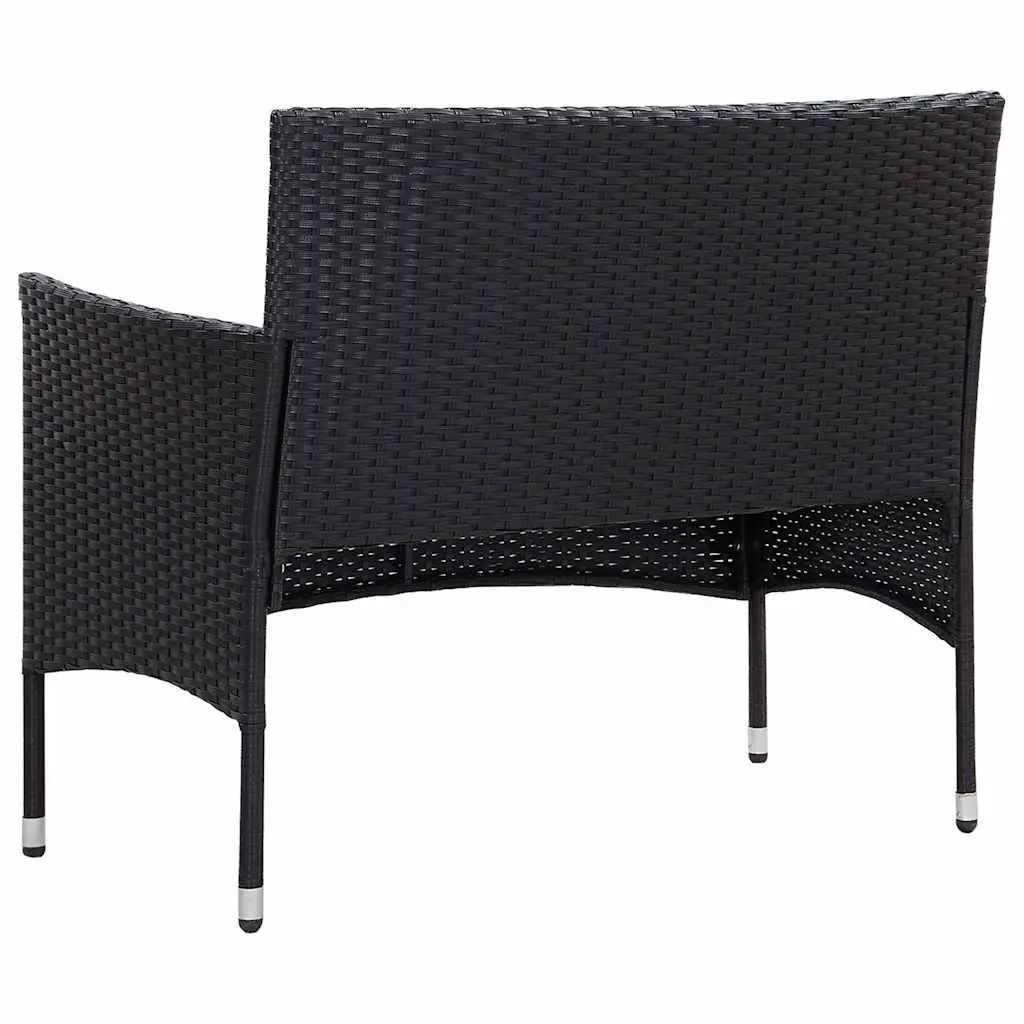 4 Piece Outdoor Garden Lounge Set Rattan Sofa Chairs Table with Cushions Black