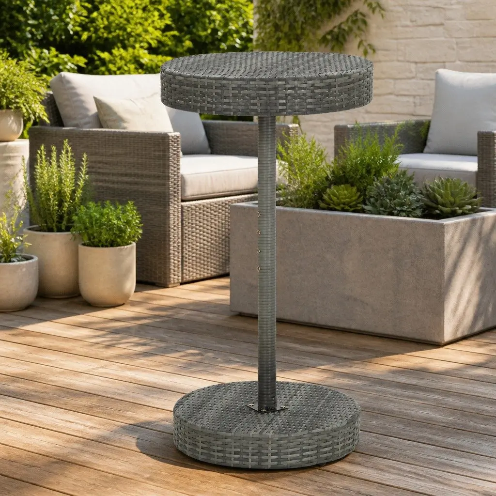 Outdoor Garden Table Round Grey Poly Rattan for Patio 60.5 x 106 cm