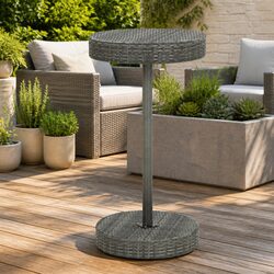 Outdoor Garden Table Grey Round Poly Rattan Patio Furniture Steel Frame