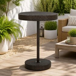 Outdoor Garden Table Brown Poly Rattan Round Patio Furniture Steel Frame