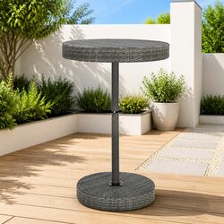 Outdoor Garden Table Specs: Grey Poly Rattan Design