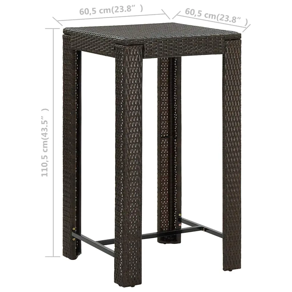 Bar Table Brown Outdoor Poly Rattan Garden Patio Furniture Steel Frame 60.5cm