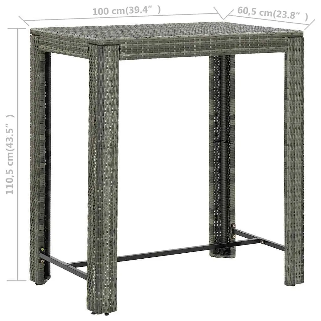 Outdoor Bar Table Grey Poly Rattan Patio Garden High Top Counter Height 100 x 60.5 x 110.5 cm