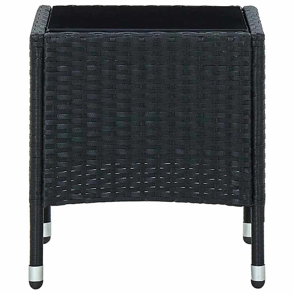 Garden Table Outdoor Use Black 40x40x45cm Glass Top Rattan Style