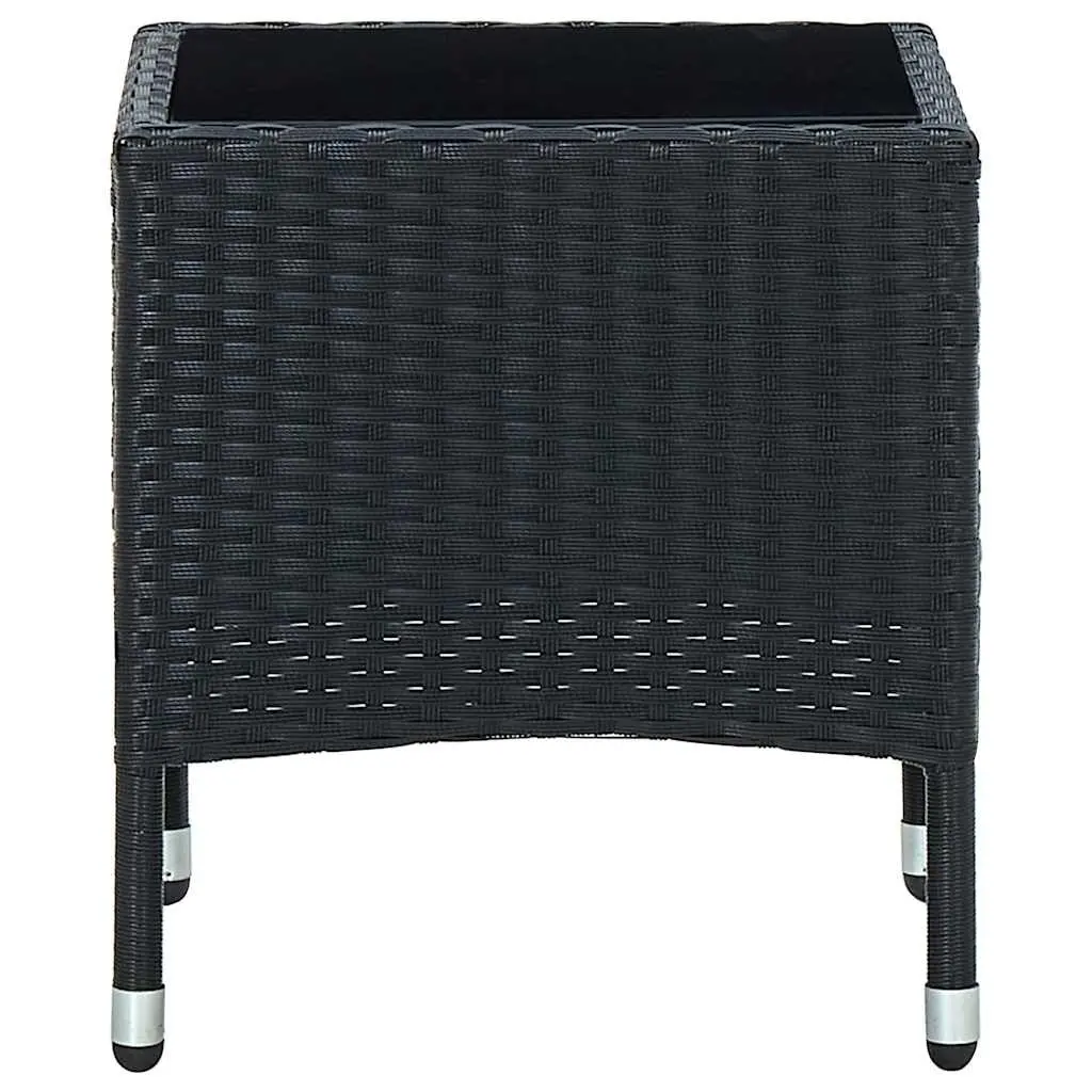 Garden Table Outdoor Use Black 40x40x45cm Glass Top Rattan Style