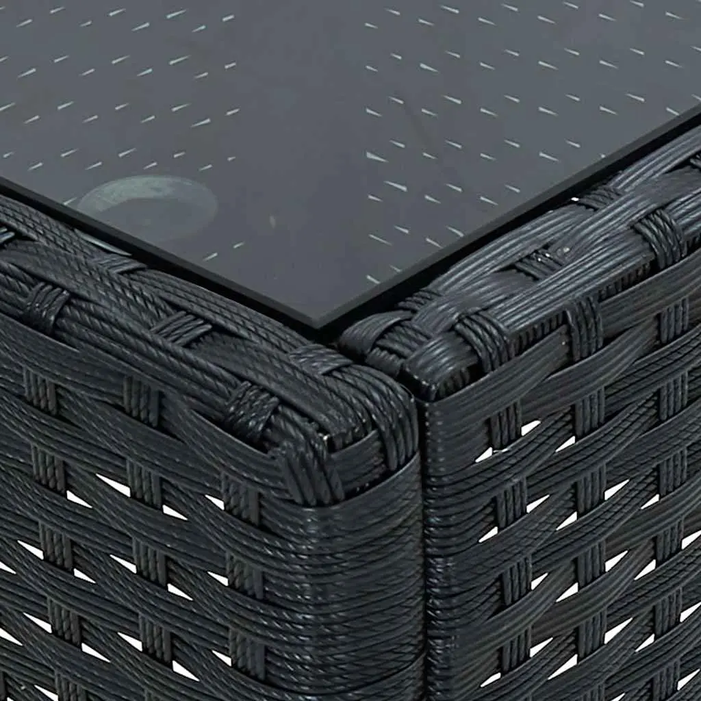 Garden Table Outdoor Use Black 40x40x45cm Glass Top Rattan Style