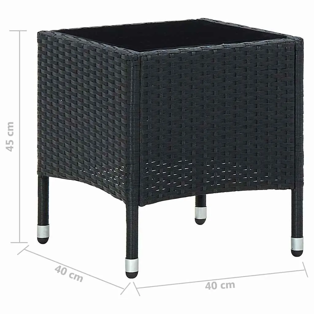 Garden Table Outdoor Use Black 40x40x45cm Glass Top Rattan Style