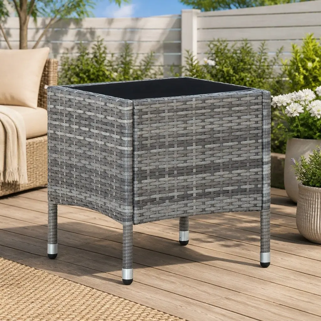 Garden Table Outdoor Patio Grey 40x40x45 cm PE Rattan Steel Frame