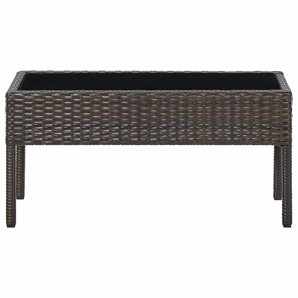 Garden Table Outdoor Patio Furniture Brown 75 x 40 x 37 cm Poly Rattan Glass Top Steel Frame